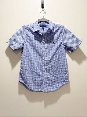Ralph Lauren Blue & White Gingham Checked Short-Sleeve Button-Down Shirt Boys L